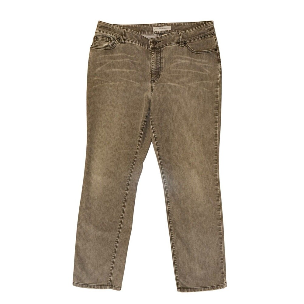Chico’s Platinum Denim Grayish Brown Distressed Mid Rise Jeans Size Large (2.5) - Picture 2 of 13